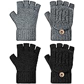 ONESING 2-3 Pairs Fingerless Gloves for Women Winter Fingerless Mittens with Finger Flap Convertible Mittens for Cold Weather