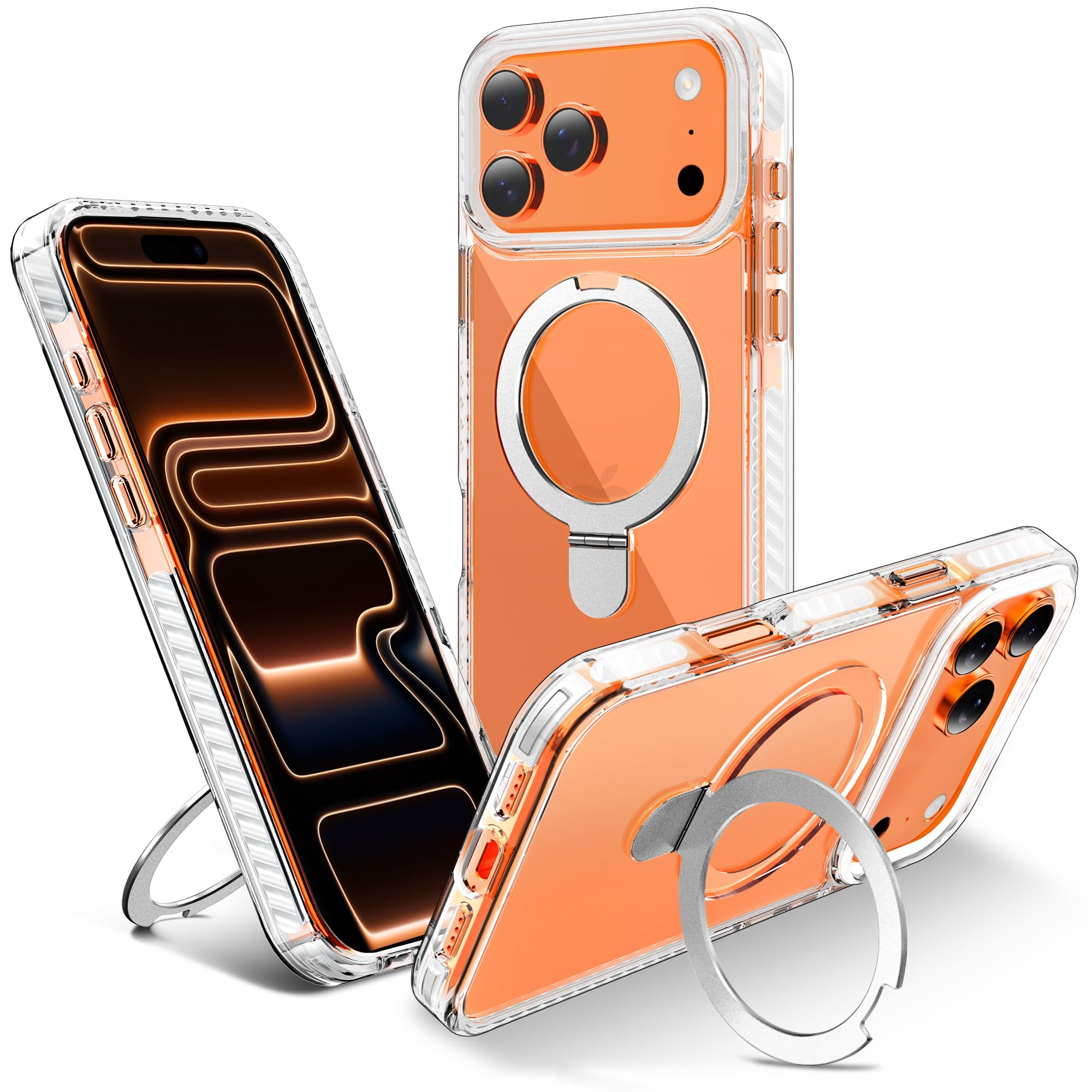 Photo 1 of UMIONE for iPhone 17 Pro Max Clear Magnetic case with Stand and Finger Ring, Compatible with magsafe, Shockproof Transparent Hard Plate, Full Body case, Universal for Boys and Girls 6.9 - White