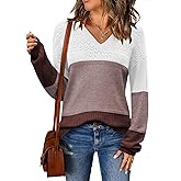 Zeagoo Womens 2026 Fall Sweaters Casual Long Sleeve Ribbed Knit Pullover V Neck Lightweight Crochet Pullover Sweater Top