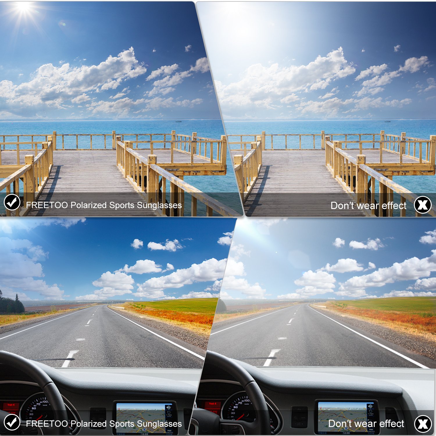 FREETOO Sports Polarized Sunglasses Sun Glasses for Men Women Cycling Running Driving Fishing Golf TR 90 Superlight Frame (Colorful)