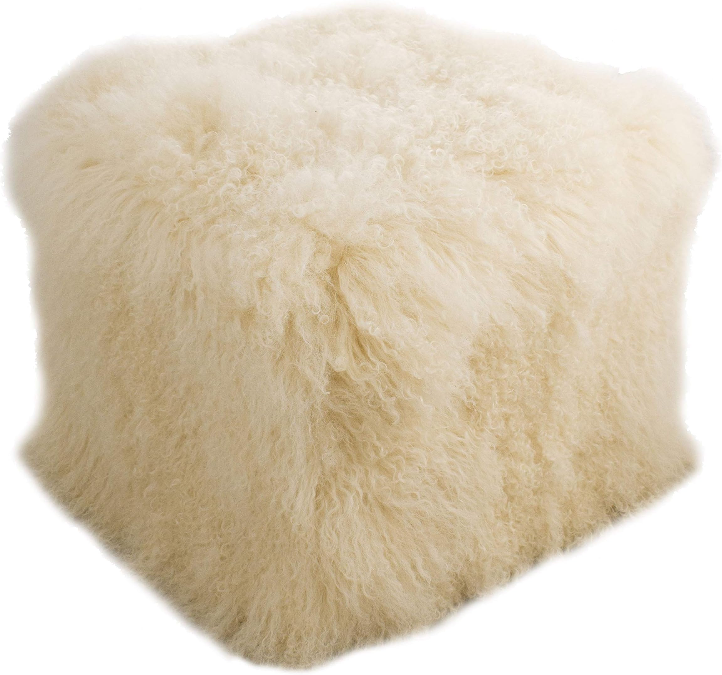 In the Garden and More Tibetan/Mongolian Lamb Fur Pouf – 18” (Off White)