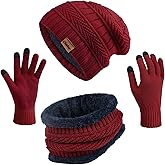 Winter Hats for Women Beanie Hat Warm Thick Knit Skull Cap Hat and Scarf Gloves Sets