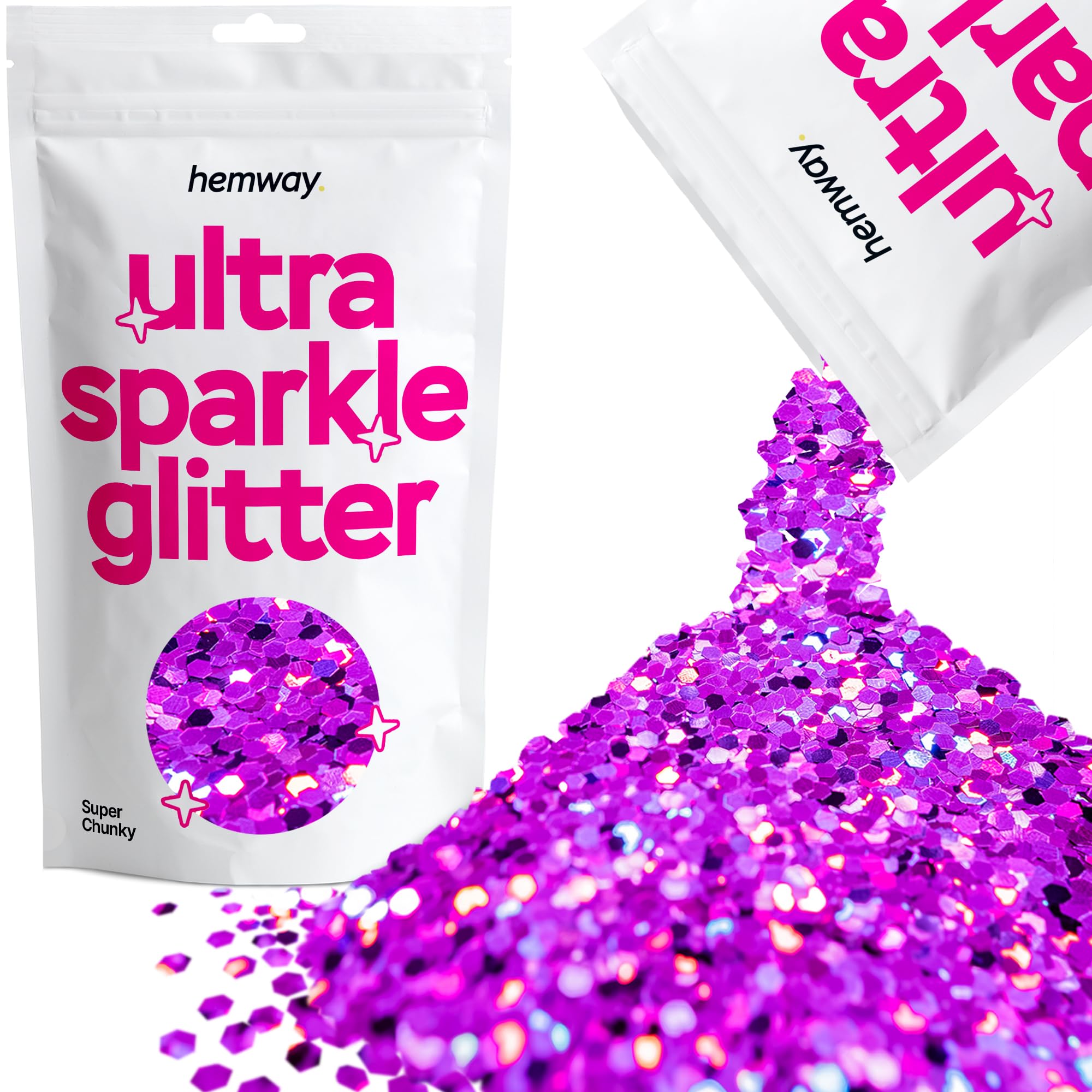 Hemway Ultra Sparkle Glitter Purple Holographic 100g Super Chunky | Glitter for Arts & Craft, Makeup, Nail Art, Crafting, Card Making, Sparkle Decoration