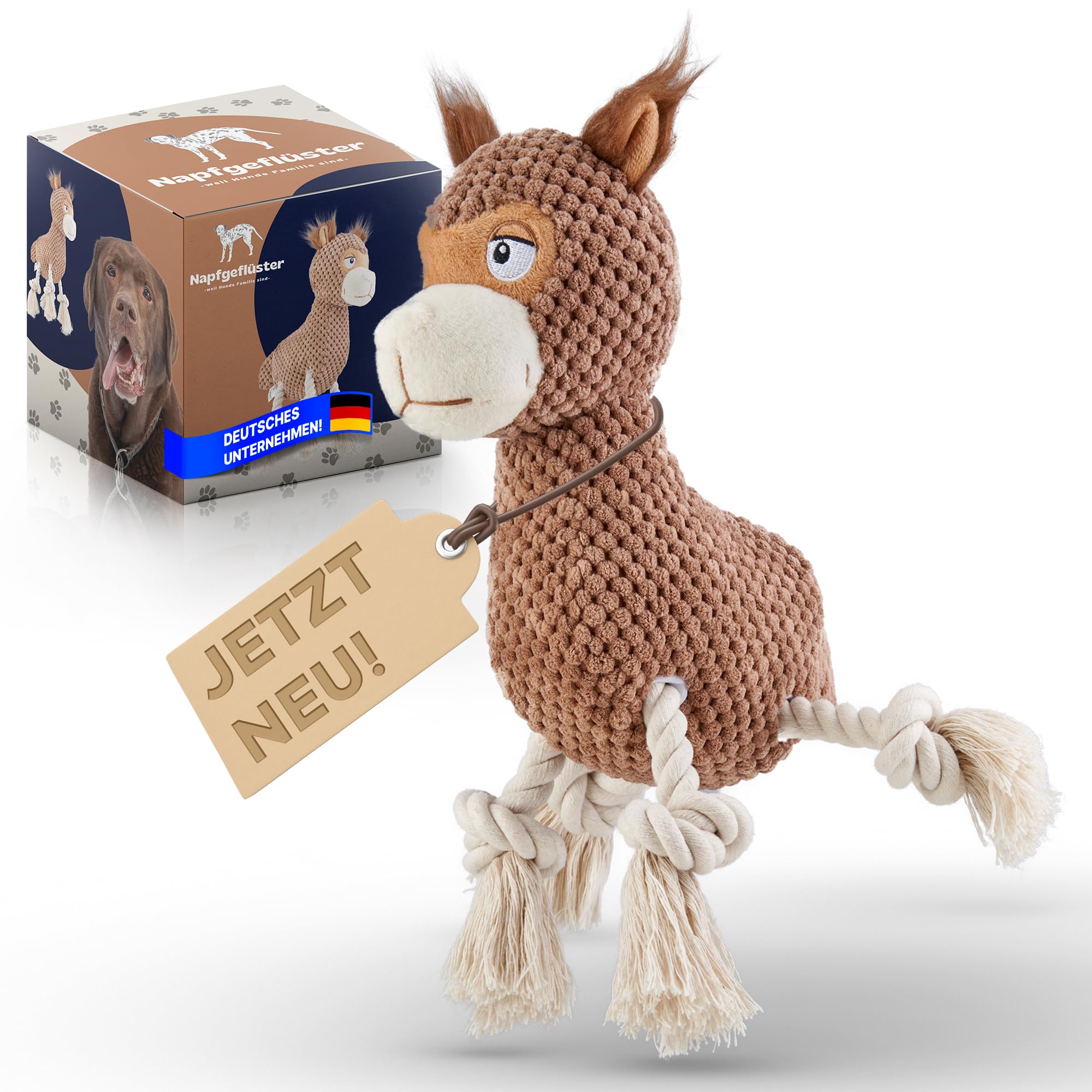 Napfgeflüster® - Alpaca Bruno Plush Dog Toy, Cute Squeaky Dog Toy with Crinkle Paper, Dew Dog Chew Toy for Small, Medium, Large Dogs