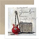 Male Birthday Cards for Men - Electric Guitar Musical Birthday Card for Grandson - Rock n Roll Birthday Greeting Card Gift for Him - Male Family Birthday Card | Blank Inside