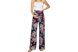 My Bump Women's Maternity Casual Bohemian Damask Palazzo Pants W/Tummy Control