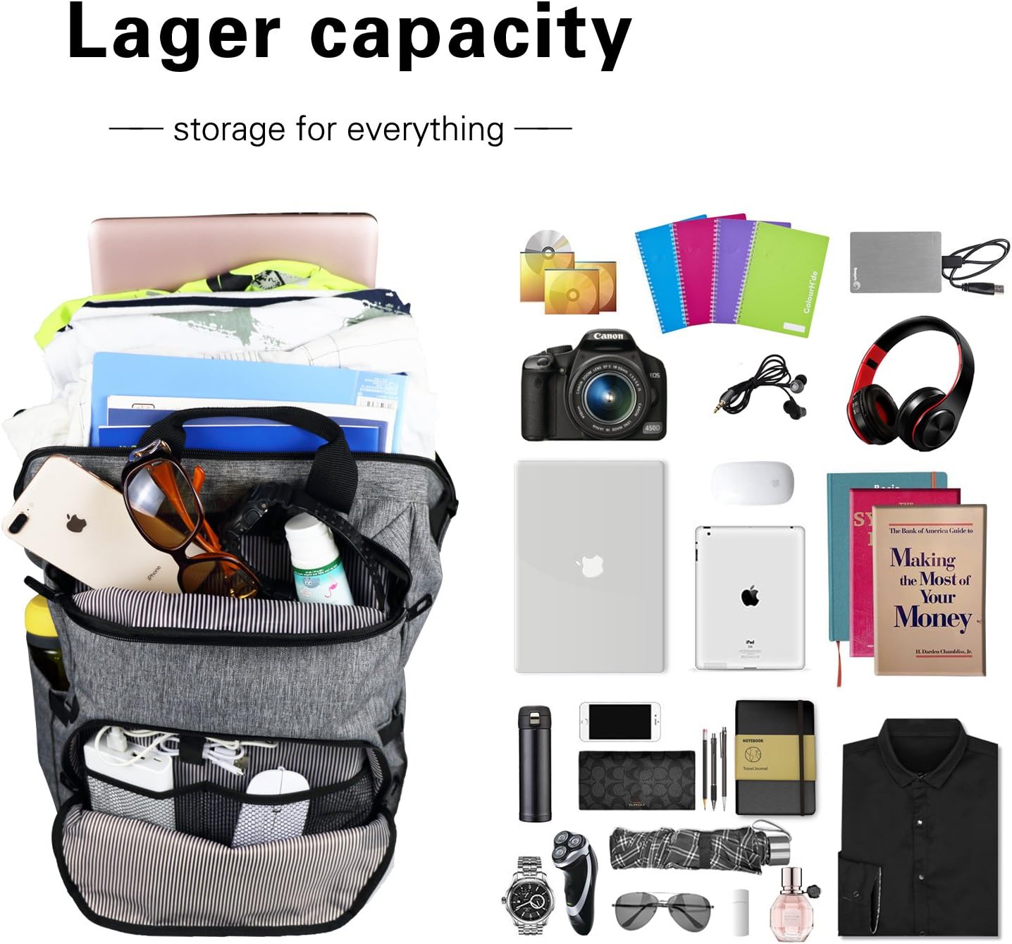 Hap Tim Laptop Backpack 15.6/14/13.3 Inch Laptop Bag Travel Backpack for Women/Men Waterproof School Computer Bag Large Capacity Bookbag for College/Travel/Business (7651EU-DG) - Image 4