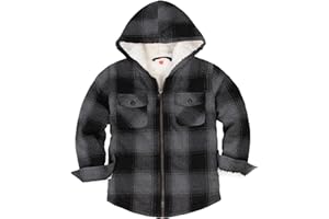 ThCreasa Boys Plaid Flannel Jackets Sherpa Lined Zip Up Long Sleeve Warm Flannel Shirt with Hood
