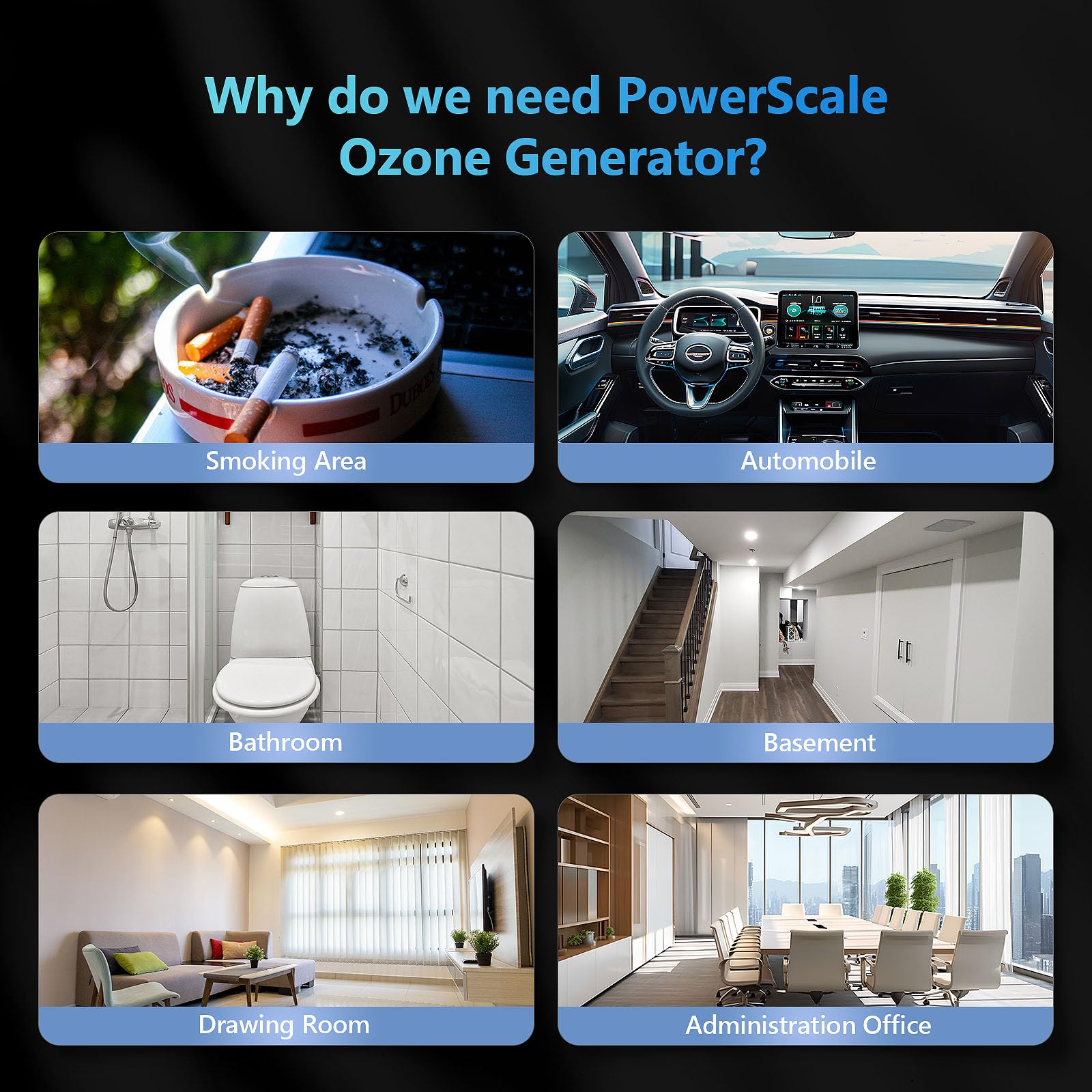 PowerScale Ozone Generator 90,000mg/h O3 Intelligent Control Ozone Odor Eliminator Commercial Ozone Machine Odor Removal, For Home, Car, Pet Room - High Capacity Ionizer Ozone Air Purifier, Black