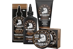 Bossman Essentials Beard Kit for Men – Beard Oil Jelly, Fortifying Conditioner Cream & Beard Balm – Grooming Care Accessories (Stachecoach Scent)
