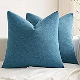 MIULEE Pack of 2 Decorative Farmhouse Linen Pillow Covers Rustic Boho Accent Outdoor Couch Throw Pillow Covers for Cushion Bed Sofa Living Room Home Decor 18x18 Inch Blue