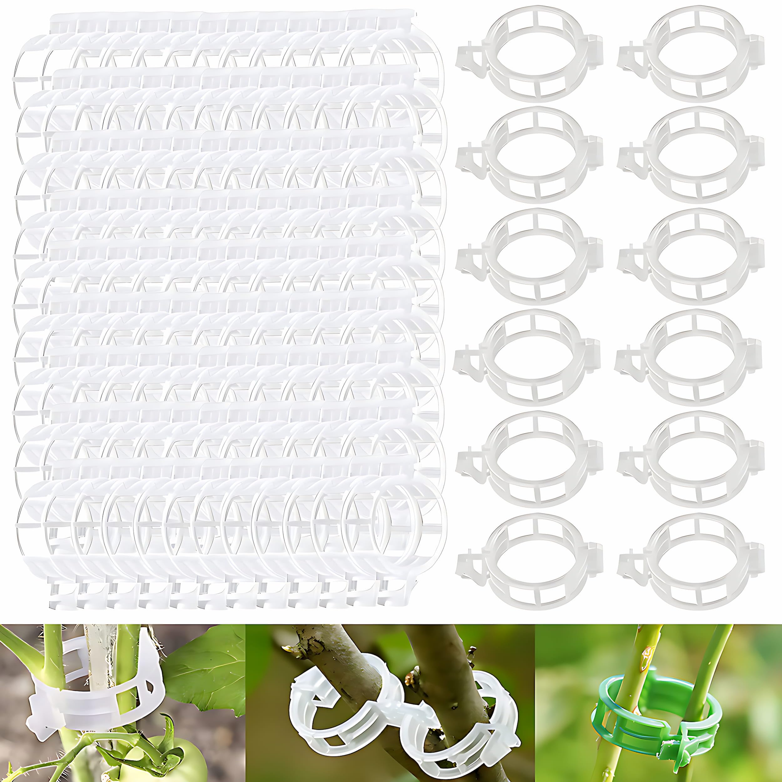 HonTaseng 120PCS Plant Support Clips - Plant Clips for Tomato Plant Support & Garden Vegetables, Support Growing, for Fixing Climbing Plants, Sweet Pepper & Vine, Reusable Garden Clips (White)