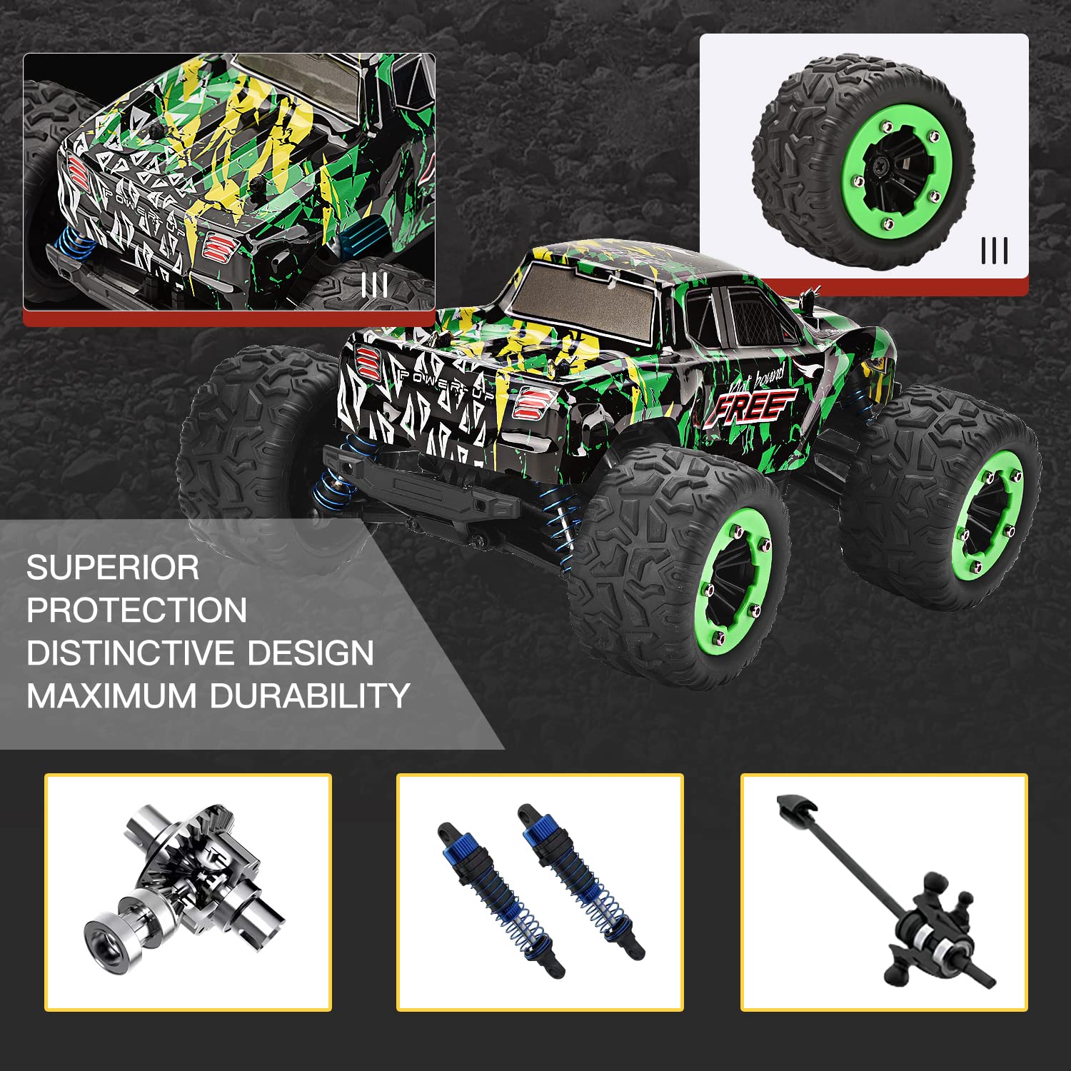 WIAORCHI 1:18 Scale 2.4Ghz All-Terrain RC Cars, 40KM/H High Speed 4WD Remote Control Car for Adults Kids, Waterproof Off -Road RC Monster Trucks with 2 Batteries for 40Min Play, RC Toys Gifts for Boys