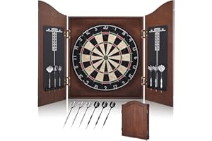 Yirinatek Sisal Dart Board Cabinet Sets, Decorative Dart Boards for Adults [6*Steel Darts] - Wooden Dartboard Cabinet with Integrated Scoreboard for Family Game Rooms