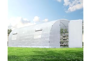 Papababe 28x10x7.5 FT Extra high Large Walk-in Greenhouse for Outdoors, Upgraded Swing Door, Heavy Duty Galvanized Steel Frame Tunnel Greenhouse kit, Film Clips & Reinforced PE Cover, White