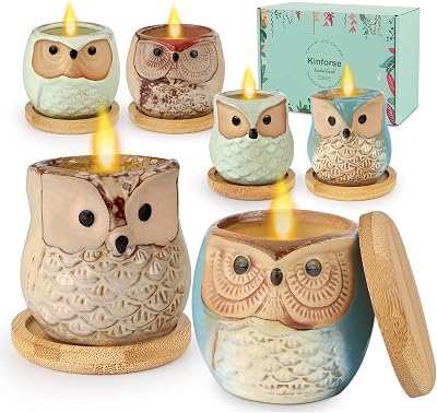 Kinforse Citronella Owl Candles 6-Pack Outdoor Indoor Patio Garden Gift