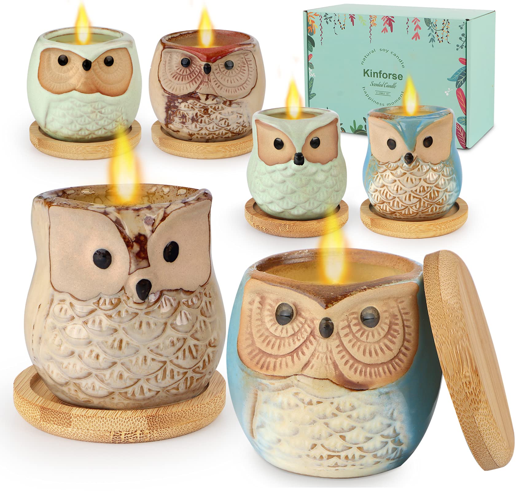 Kinforse Citronella Candles Outdoor & Indoor Use - Elegant Owl Design 6-Pack for Patio, Garden & Home Decor | Unique Gardening Gifts for Women, Presents for Women Birthday, Mothers Day, Housewarming