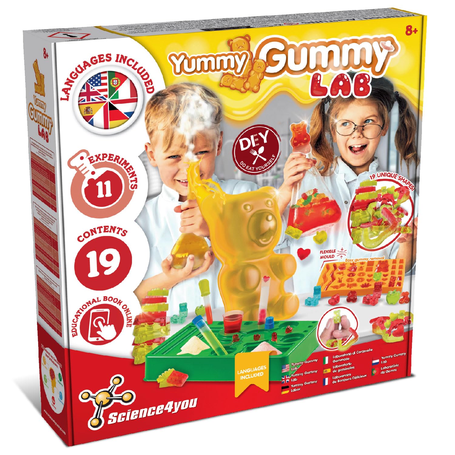 Science4you Gummy Sweets Lab for Kids – Candy Making Kit to Make your own Sweets for Kids & Gummies in 19 different shapes including Giant Bear Gummies - Jelly Gift Box for Boys & Girls Age 7 8 9 10+