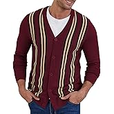 NITAGUT Mens Cardigan Sweater Vintage Striped V-Neck Long Sleeve Button Down Knitted Sweaters