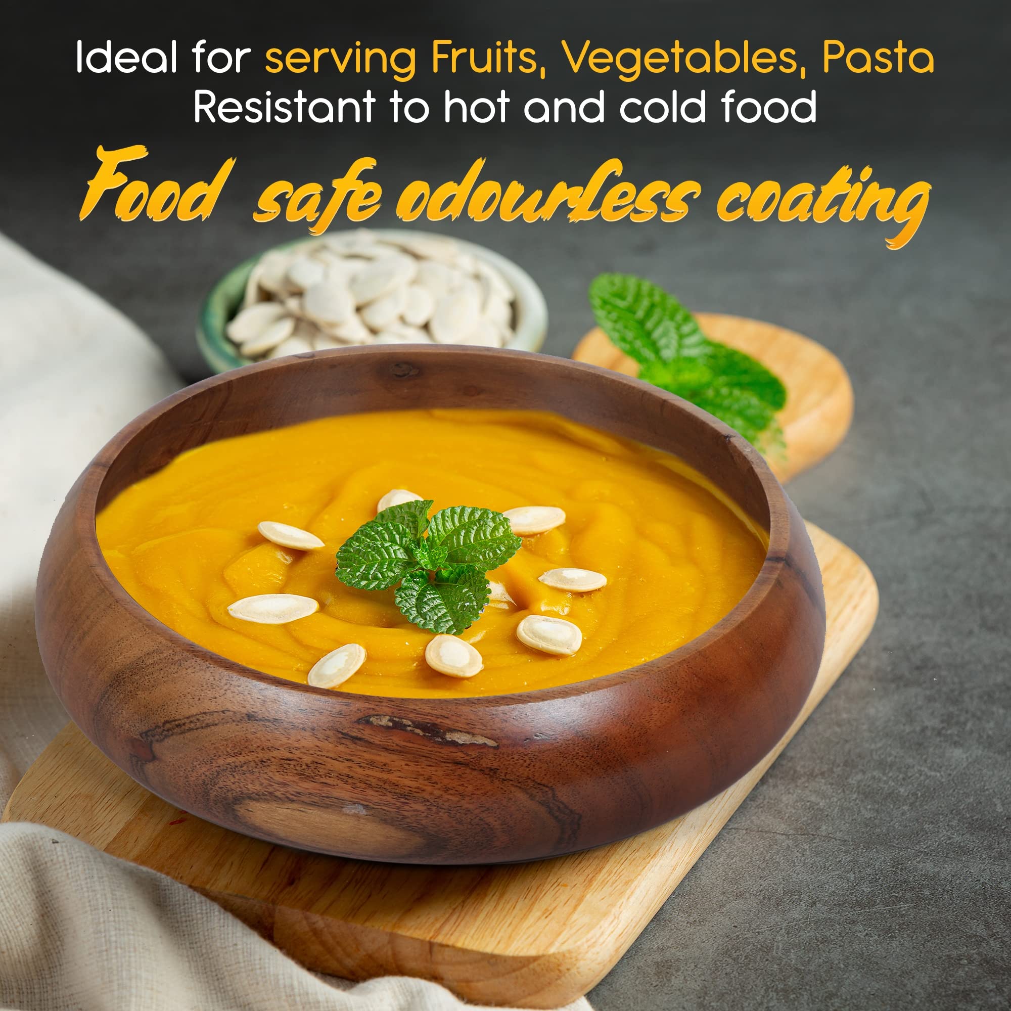 LAVAUX DESIGNS wooden bowls for food | Set of 4 individual acacia wood bowls 8 x 2 inches (25 oz) | Enjoy your salad, pasta, rice, acai, smoothie, soup, fruits, snacks - Image 2