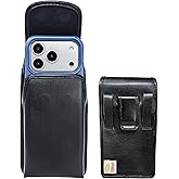 Turtleback Belt Holder for iPhone 17 Pro and 17Air -Medium- Fits w/Shockproof Commuter Style Cases, Premium Black Leather Vertical Belt Loop Holster, Magnetic Closure Leather Wrapped Clip