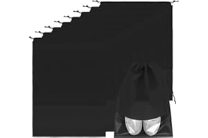 Unaone 8 PCS Travel Shoe Bag, Portable Non-Woven Drawstring Large Shoes Storage Bag Clear Window Shoes Pouch Organizers, Black