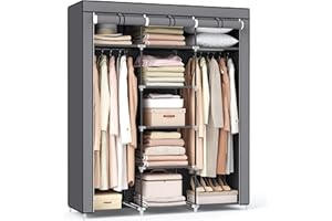SONGMICS Portable Clothes Closet, Non-Woven Fabric Wardrobe, Storage Organizer, Gray URYG12GY