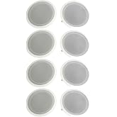 Pyle PDIC81RD 8" 250W Flush-Mount Ceiling/Wall Speakers, White, 4 Pairs | With 2-Way Stereo Sound, 1/2" Polymer Dome Tweeters, 1" High-Temp Voice Coils &amp; 4-8 Ohm Impedance