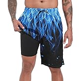 FT FENTENG Mens Swim Trunks with Compression Liner 9" Board Shorts 2 in 1 Quick Dry Beach Swimwear Bathing Suits for Men