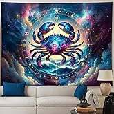 Cancer Tapestry Wall Hanging Zodiac Sign Decoration Aesthetic for Bedroom Living Room Dormitory Suitable for Teen Boy and Girl Who Like Astrology 59x51 Inches
