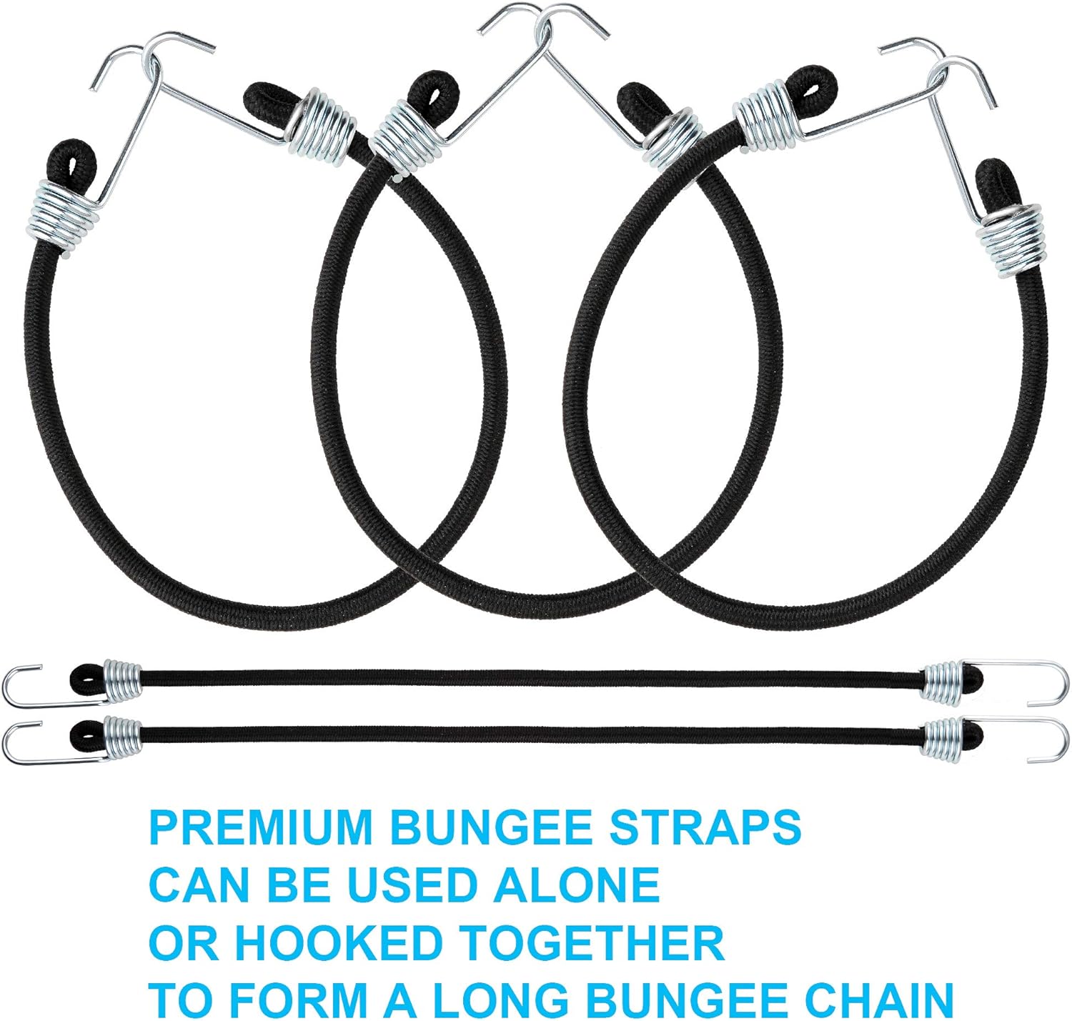 SONKERG 12Pcs Bungee Cords, 9 Inch Premium Rubber Stretchy Bungee Cords with Hooks for Bikes, Camping, Tools, Carrying and 0rganizing Things. (Black) - - 