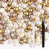 NACHLYNN 60g Mix Pearls and Half Round Rhinestones for Crafts Flatback Rhinestones Mixed Size 3mm-10mm Flatback Pearls for DIY Nail Art Shoes Apparel Tumblers Mugs (Champagne Gold)