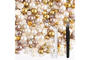 NACHLYNN 60g Mix Pearls and Rhinestones for Crafts Flatback Rhinestones Half Round Mixed Size 3mm-10mm Flatback Pearls for Cr