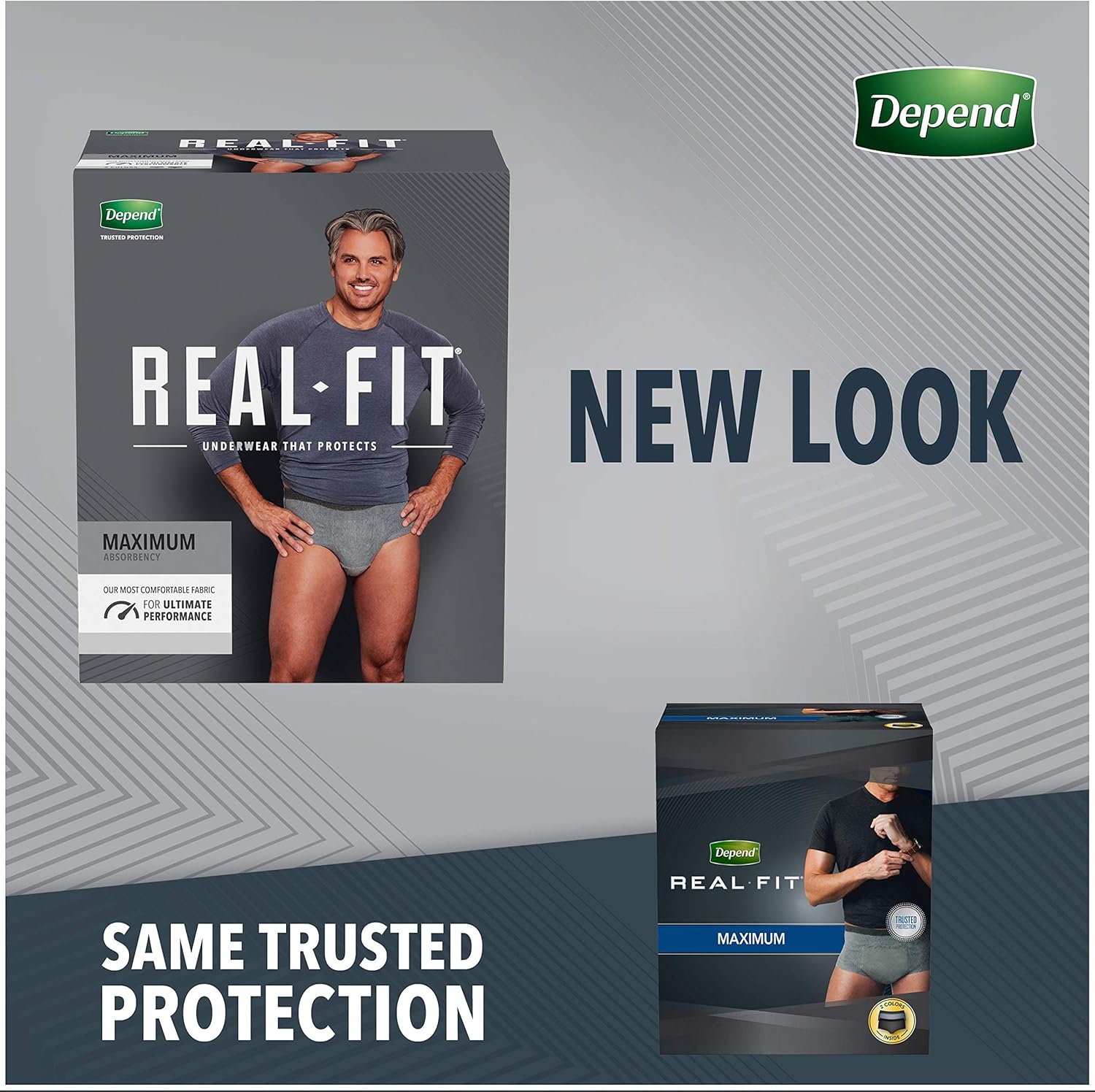 Depend Real Fit Incontinence Underwear for Men, Maximum Absorbency, Disposable, Large/Extra-Large, Grey, 52 Count (Packaging May Vary): Health & Personal Care