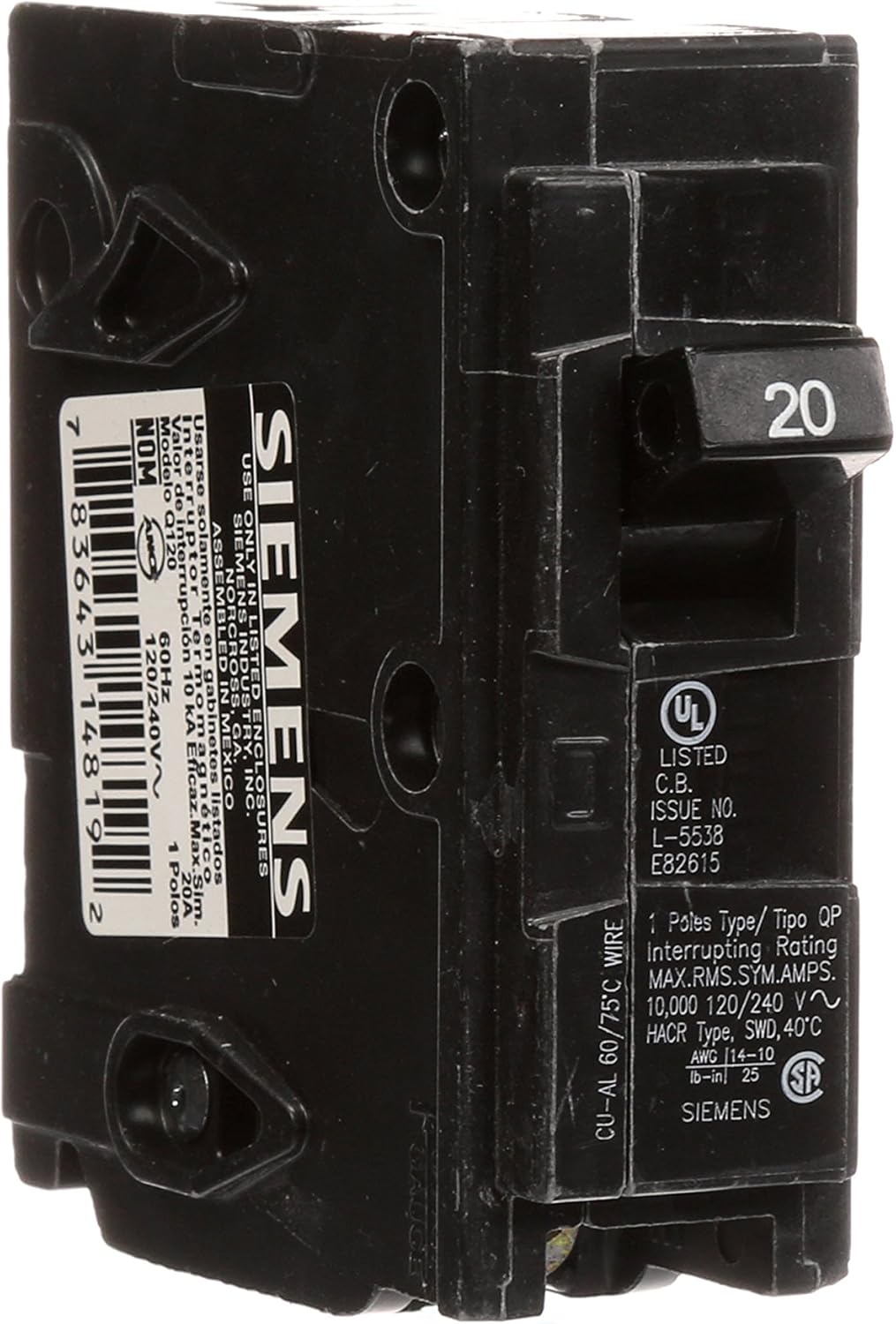 Q120 20-Amp Single Pole Type QP Circuit Breaker - Siemens Q Breaker - 