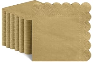 NatNarr 120 Pcs Cocktail Napkins Gold Napkins Disposable Scalloped Dessert Beverage Napkin Gold Party Napkin for Wedding, Birthday, Celebrate, 5 x 5 Inch