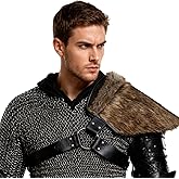 GREUS Medieval Viking Faux Fur One Shoulder Armor Strap Warrior Costume Leather Chest Harness for Halloween Cosplay