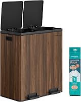 SONGMICS Dual Rubbish Bin 2-Compartment 30 L Dark Walnut LTB060N02 view 1