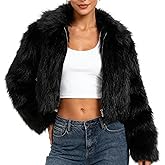 Amazhiyu Womens Faux Fur Zip-Up Cropped Jacket Long Sleeve Warm Winter Coat
