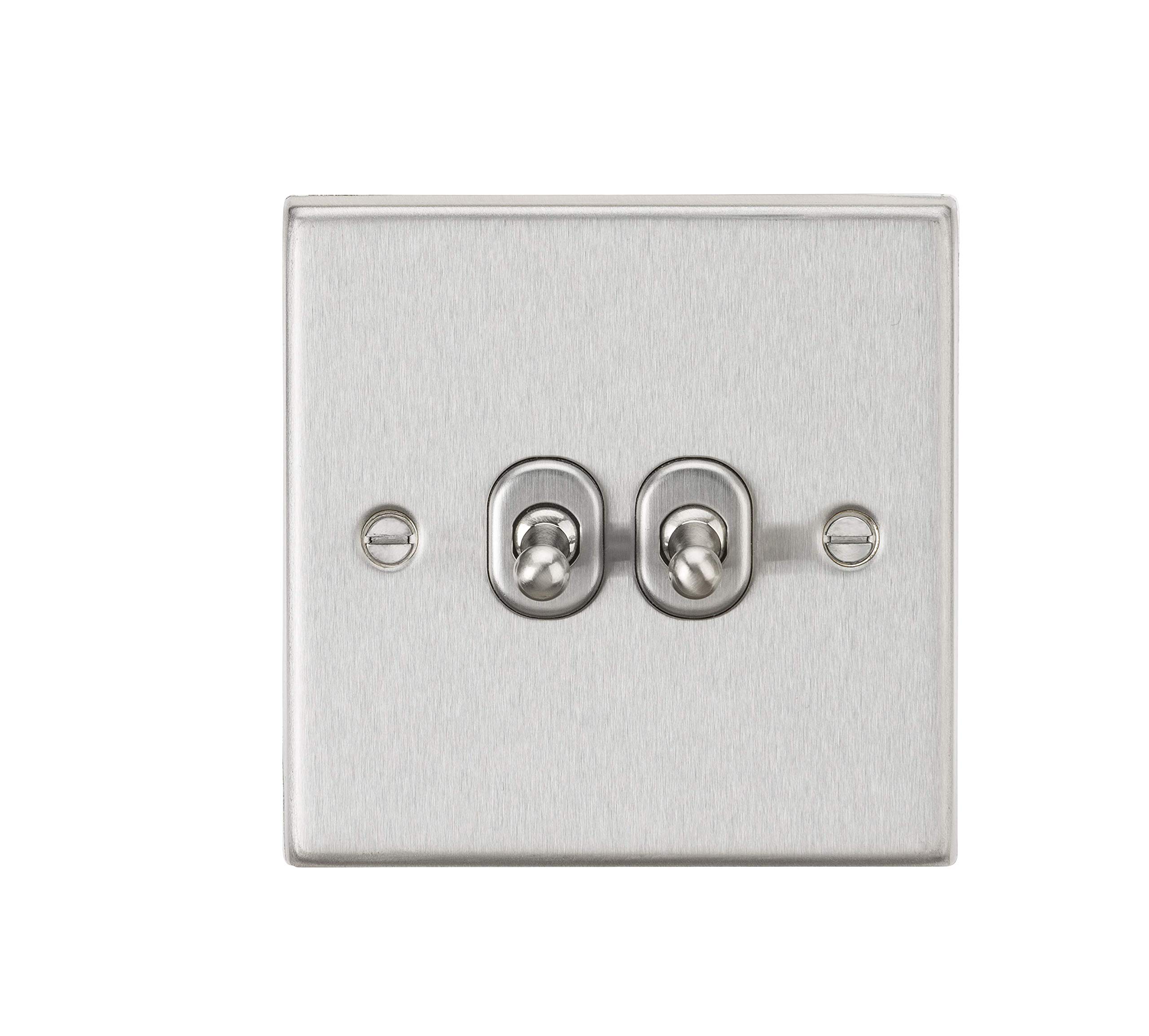 Knightsbridge CSTOG2BC 10AX 2G 2-Way Toggle Switch - Square Edge Brushed Chrome Finish, 10.5 mm*89.0 mm*89.0 mm