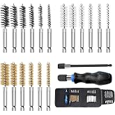 MAXMAN Wire Brush for Drill 18-Pack, Nylon/Brass/SS Bristles, 1/4"Hex Shank | Nylon/Brass/Stainless Bristles Bore Brush, Wire Brushes for Cleaning Rust Tube Automotive, with Tool Bag, Fits Power Drill