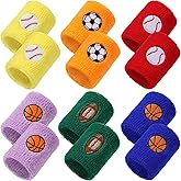 24 Pieces Sports Wristbands for Kids, Colorful Wrist Sweatbands Terry Cloth Wristbands with Soccer Basketball Football Baseball Design for Sports Party Birthday Party Favors, 6 Colors