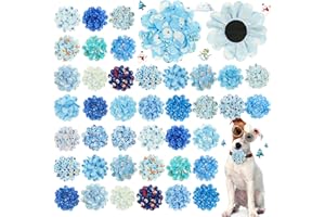 Huhumy 50 Pieces Winter Dog Collar Flowers Bulk Snowflake Snowmen Dog Charms Grooming Accessories Bow Tie Flower for Puppy Cat Collar Attachment Embellishment Winter Xmas Party Costume