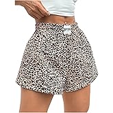 WDIRARA Women's Leopard Print Mini Shorts High Waist Elastic Loose Shorts