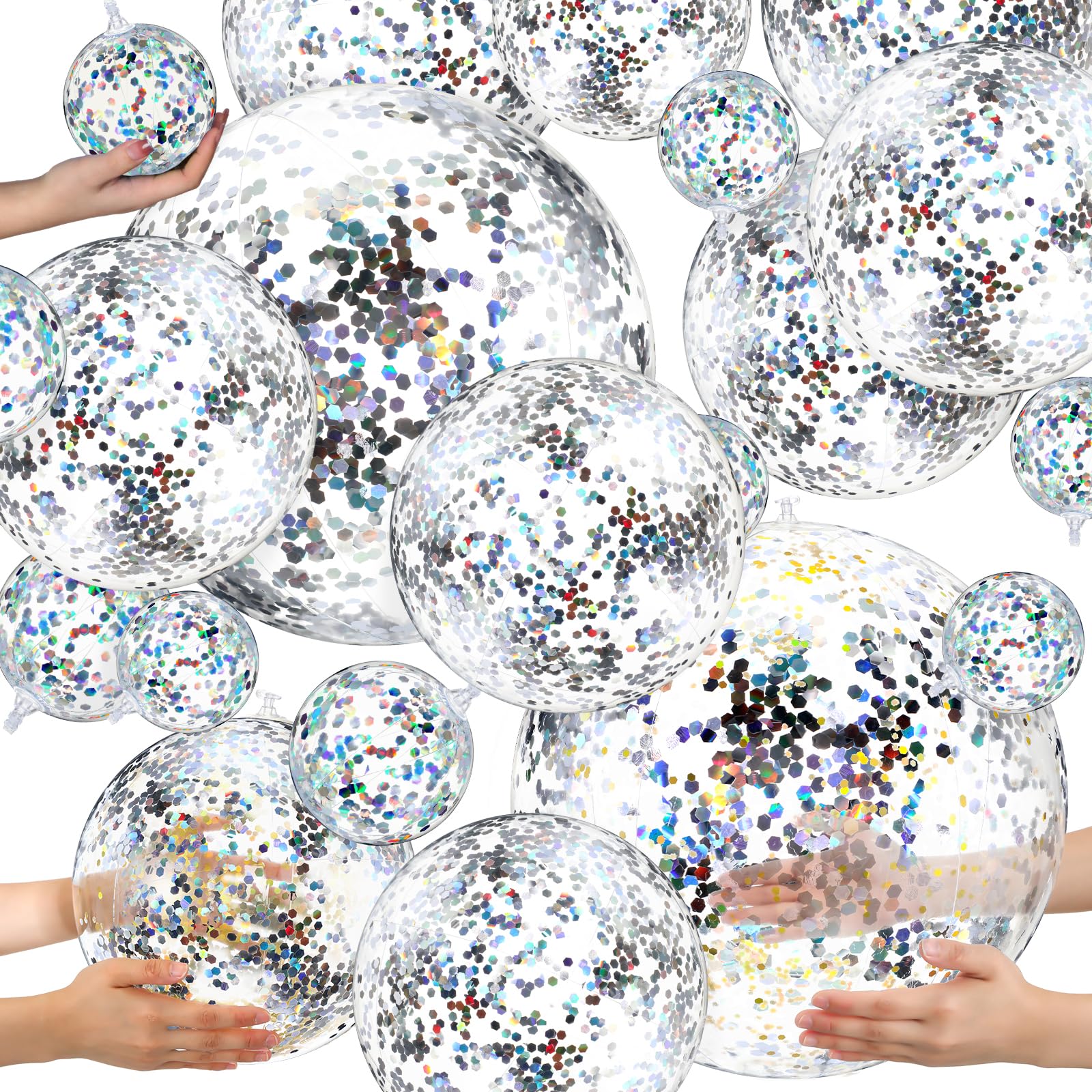 Photo 1 of Sratte 20 Pcs Inflatable Beach Balls Bulk, Multiple Sizes Summer Swimming Pool Balls for Adults Hawaii Luau Party Supplies(Clear, Silver,Sequin)
