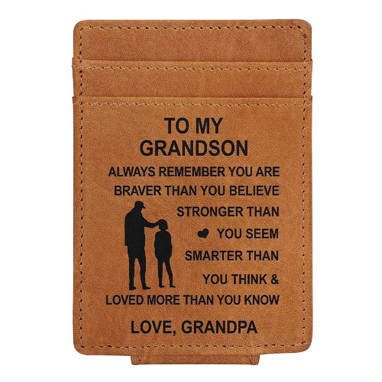 Kenon Custom Leather Brown Card Holder Personalised Slim Wallets for Men RFID Blocking Credit Card Holder Leather Minimalist Front Pocket Wallet for Husband,Father,Son