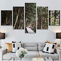 SIGNWIN 5 Panel Canvas Wall Art Green Forest for Home Decorations Ready to Hang - 60