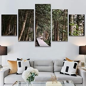 SIGNWIN 5 Panel Canvas Wall Art Green Forest...