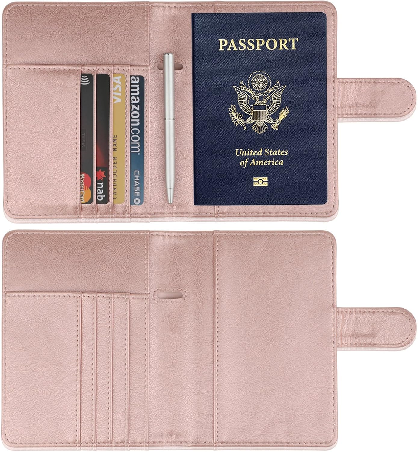 GDTK Leather Passport Holder Cover Case RFID Blocking Travel Wallet (Rose Gold): Clothing