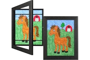 JDZIVTOP 2 Pack 9x12 Kids Art Frames Rustic Black, Kids Artwork Frames Changeable Child Artwork Picture Display Front Opening, Children Storage Frame Hold 50pcs Craft, Drawing, Art Project, Schoolwork